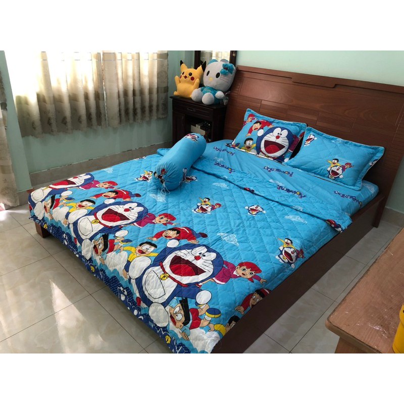 Set 5 món chăn ga gối hè Cotton Poly Doraemon 1m8 nhiều mẫu