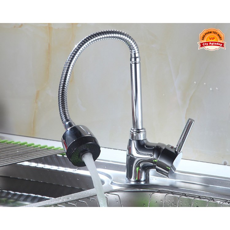 Vòi rửa chén nóng lạnh (cổ mềm) Hợp kim + 2 dây cấp