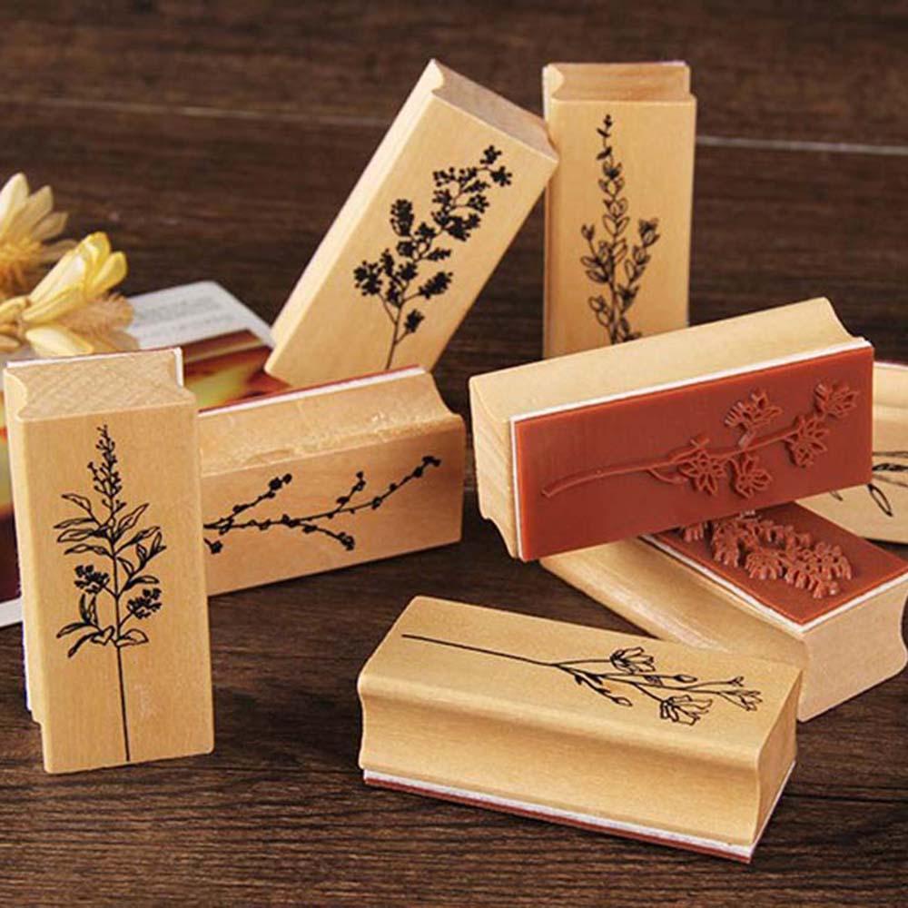 Con Dấu Bằng Gỗ Khắc Hình Hoa Cỏ Phong Cách Vintage Trang Trí Album Sổ Tay DIY