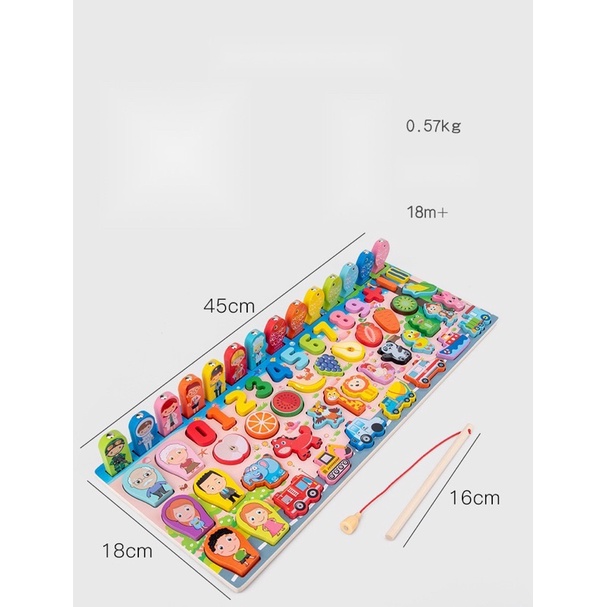 BỘ ĐỒ CHƠI CÂU CÁ, GHÉP HÌNH, GHÉP CHỮ SỐ BẰNG GỖ CAO CẤP CHO BÉ