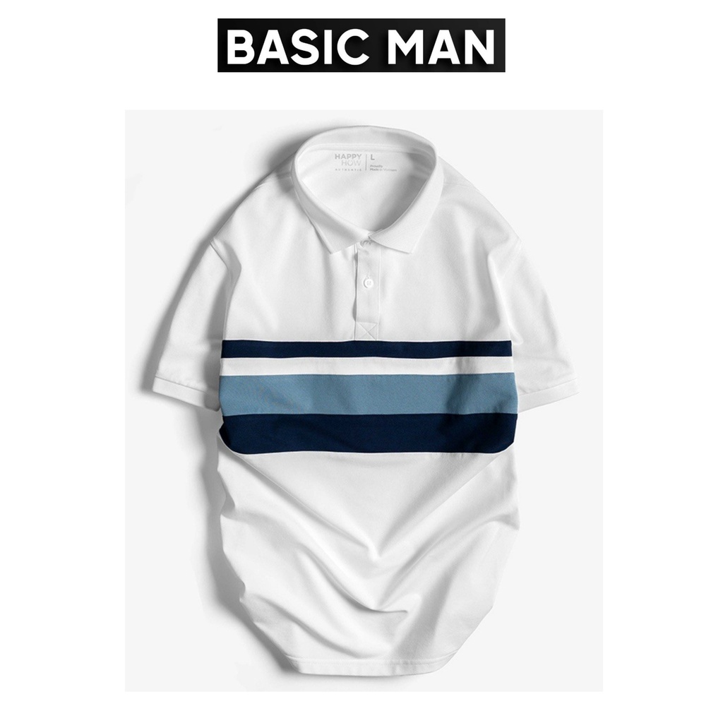 Áo Polo nam cổ bẻ BASIC MAN kẻ ngang thân chất liệu cotton