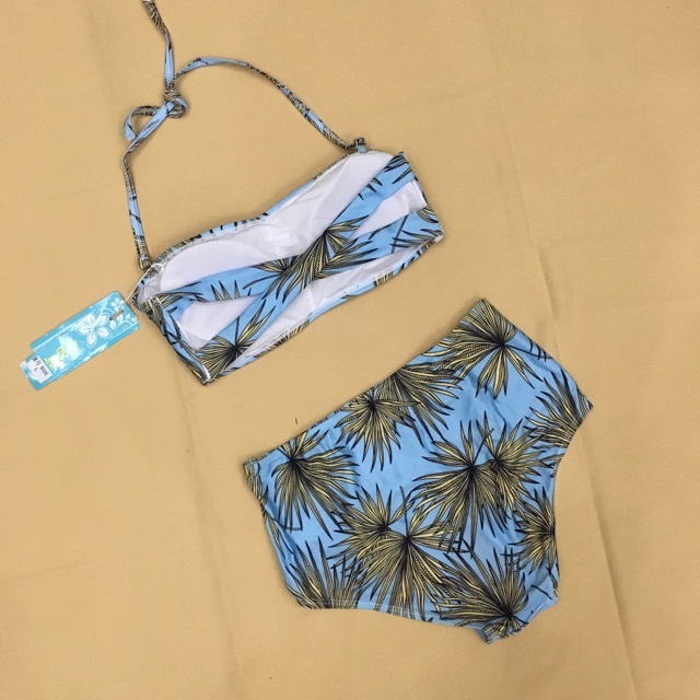 CÓ SẴN SET bikini eo cao họa tiết lá dừa | BigBuy360 - bigbuy360.vn