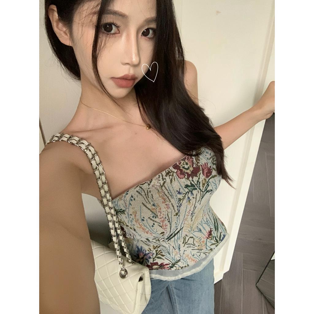 Áo Croptop Trễ Vai Ôm Dáng Họa Tiết Hoa Thời Trang Mùa Hè Quyến Rũ Cho Nữ