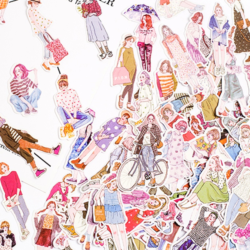 Set 100 Miếng Dán Hoạt Hình Phong Cách Vintage Dùng Trang Trí Sổ Tay DIY