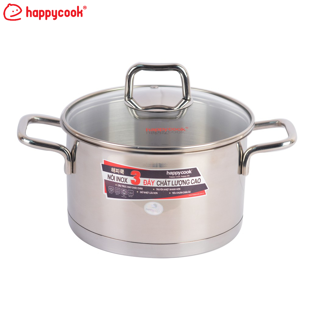 Nồi inox cao cấp 3 đáy nắp kiếng Happy Cook Novelty 18cm HC-18NV