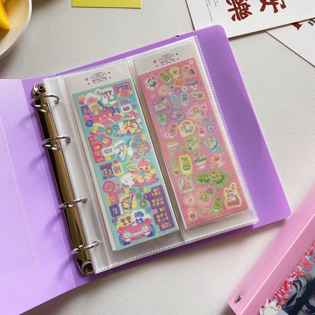 Sổ Binder Còng A5 Trái Tim Heart Card Collect Book Màu Trơn Có Thun Gài