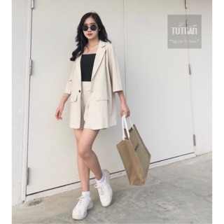 Set blazer + quần short linen( Ảnh Thật )