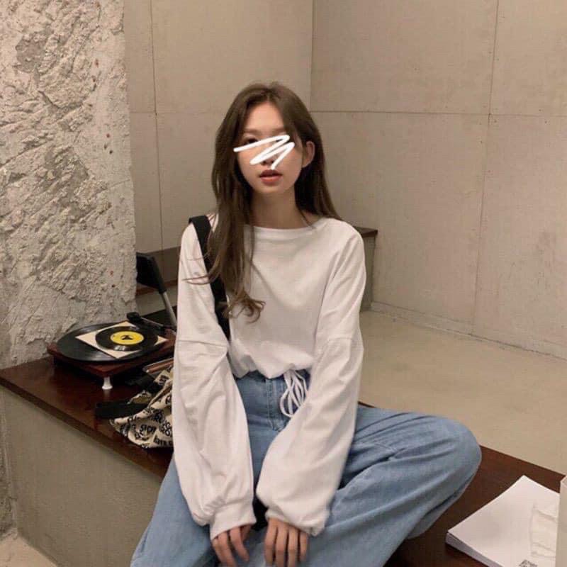 Áo croptop dài tay bo chun eo Unisex ❤️croptop tay phồng❤️phong cách ulzzang chất thun co dãn mát mịn, NENEE