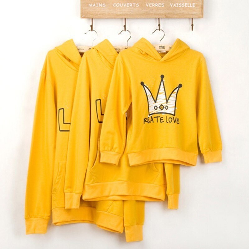 Áo Gia đình Dài Tay Familylove - Mẫu Áo Gia đình Hoodie Dài Tay Chữ Love vương miện Nón/Túi Chất Nỉ Da Cá Cotton 100%