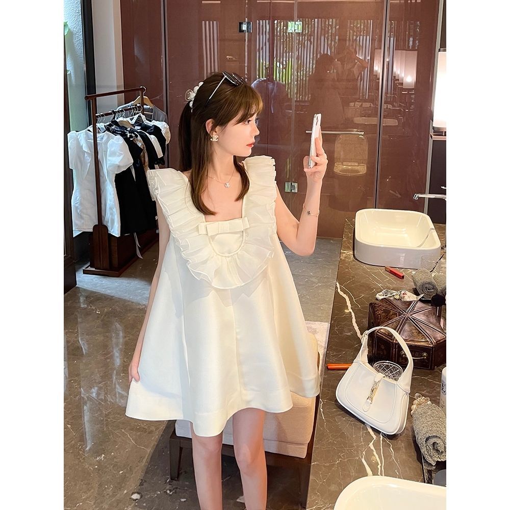 Đầm Hai Dây Cổ Vuông Dáng Rộng Màu Trắng Thời Trang Mùa Hè Xinh Xắn Cho Bé Gái