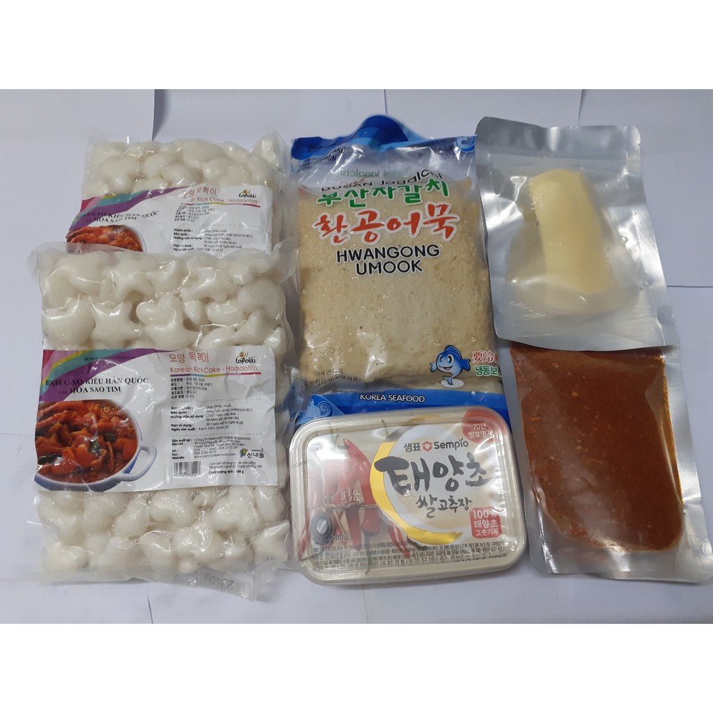 combo 1kg bánh gạo hoa sao tim kèm 1 hộp tương ớt Gochujang 200g kèm 100g phô mai mozazzella