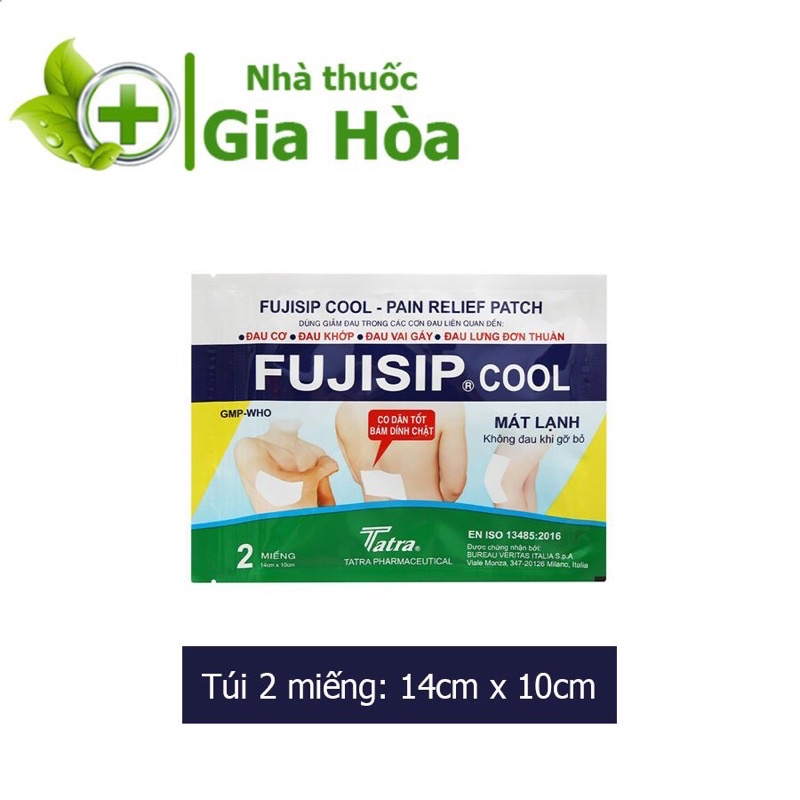 Miếng dán giảm đau Fujisip Cool co dãn tốt, dính chặt, mát lạnh, giúp giảm đau cơ, khớp, vai gáy, lưng (Gói 2 miếng)