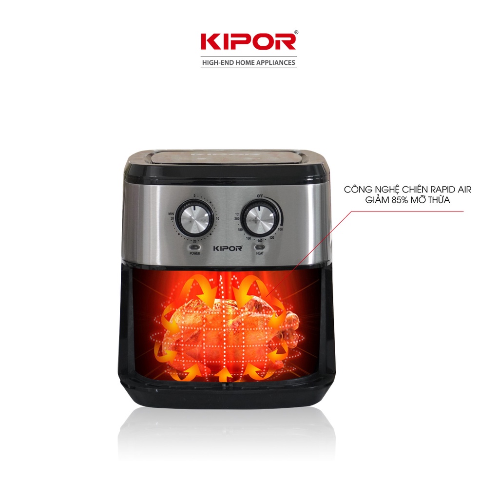 Nồi chiên không dầu KIPOR KP-AF310-10L-Điều khiển cơ RAPID AIR nướng đối lưu-chống dính-Bảo hành tại nhà 12 tháng