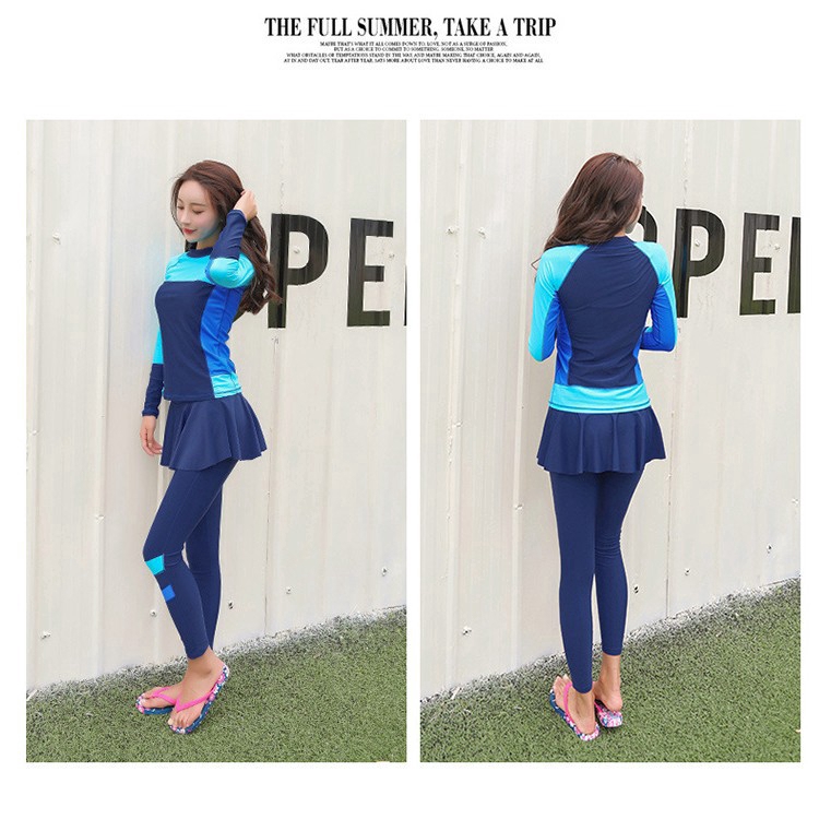 Bộ đồ tắm 2 mảnh tay dài phối màu trẻ trung cho nữ | BigBuy360 - bigbuy360.vn