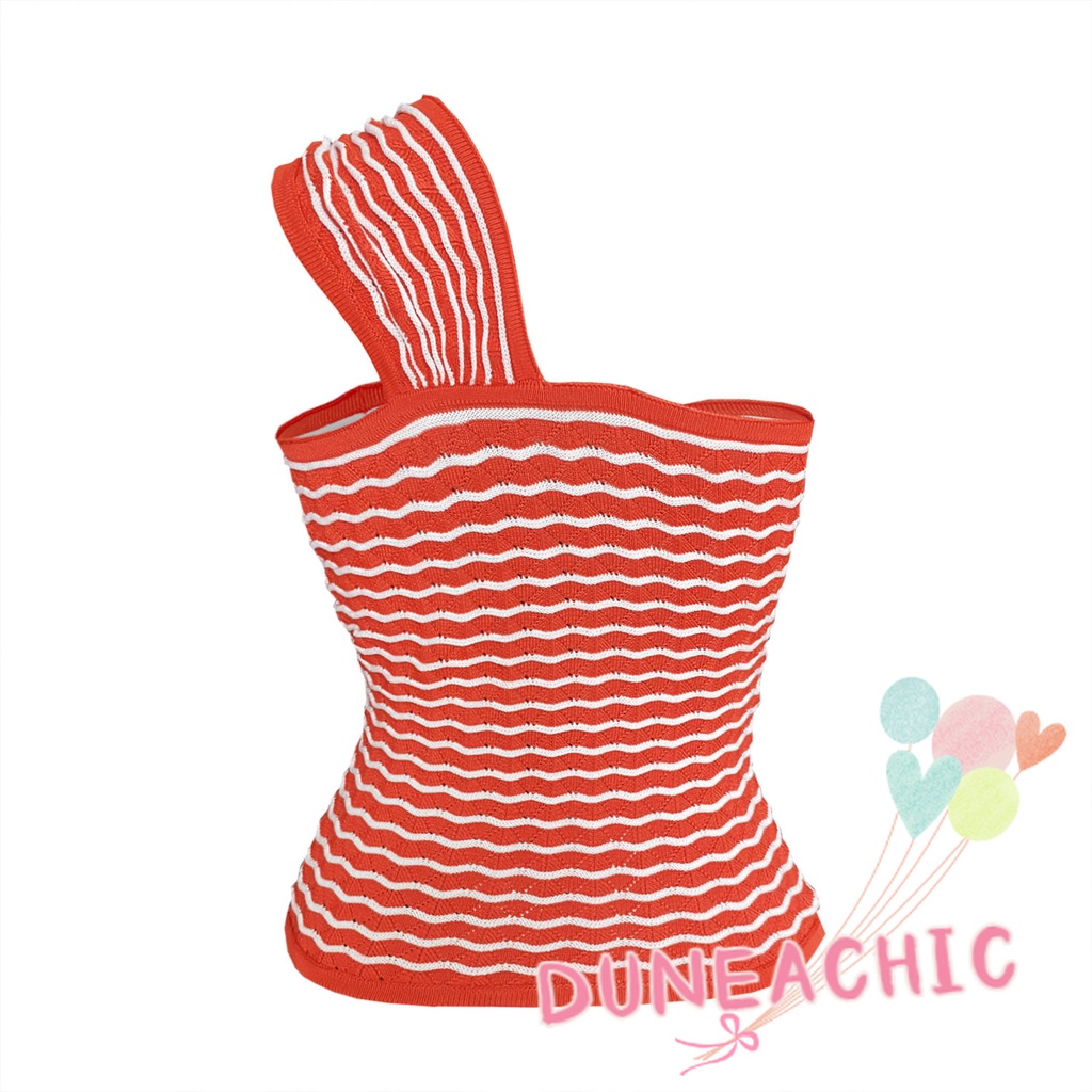 DUNEA Áo Tank Top Len Kẻ Sọc Một Bên Vai Thời Trang Cho Nữ
