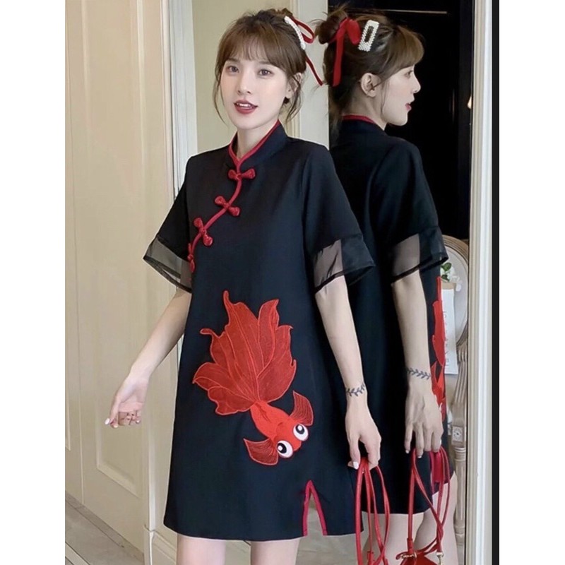 ĐẦM CỔ TÀU THÊU CON CÁ