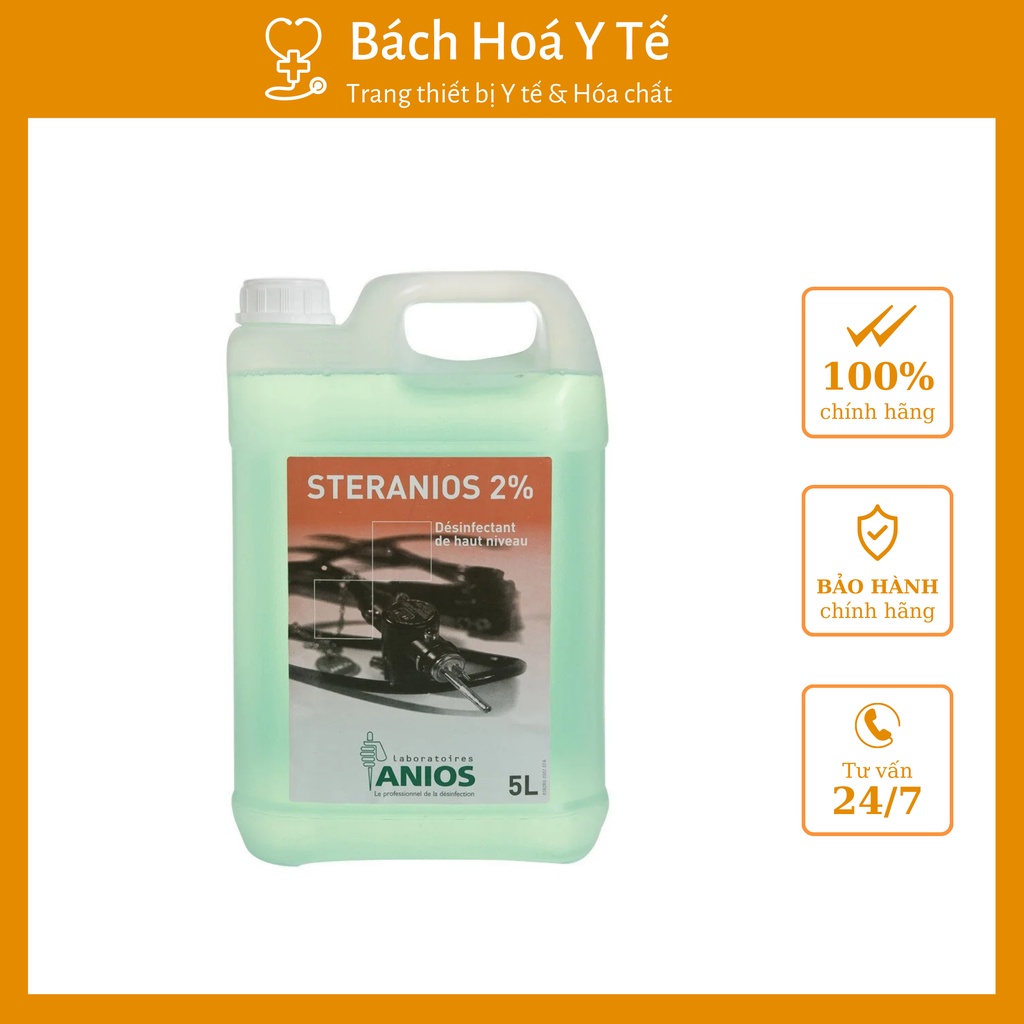 Dung dịch sát khuẩn Steranios 2% can 5L, ngâm khử sát khuẩn dụng cụ, Chính hãng khử trùng mức độ cao.