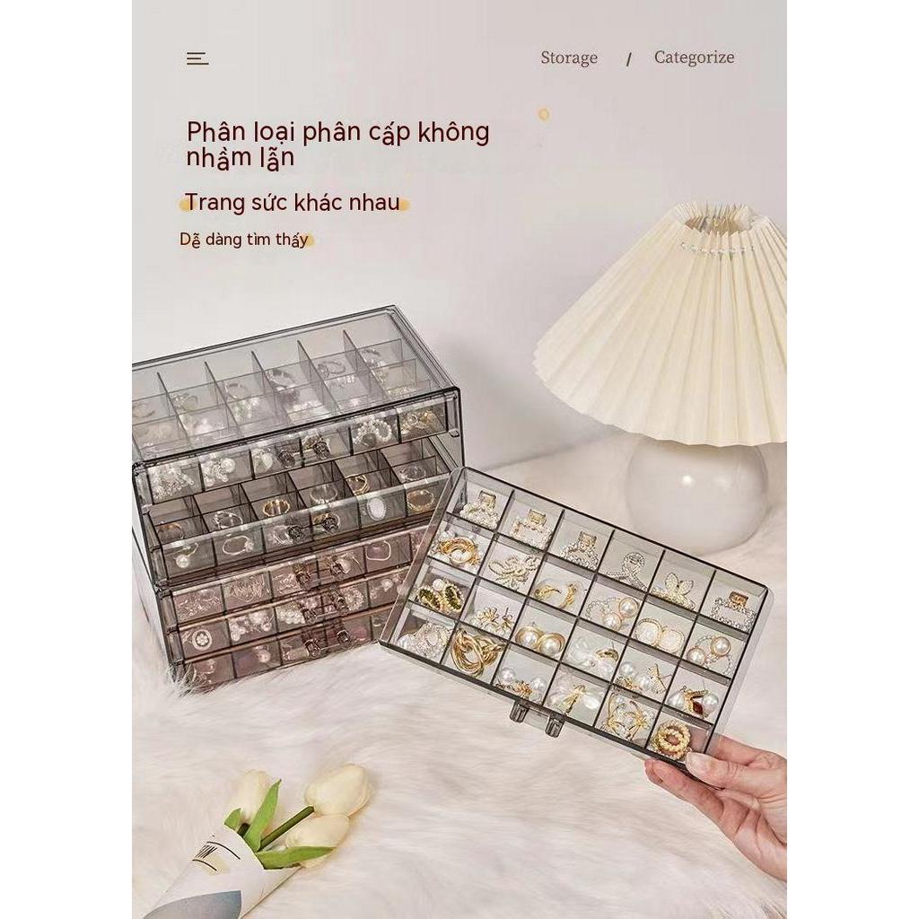 Tủ mica đựng phụ kiện 5 tầng 120 ô Hộp Đựng Trang Sức Trong Suốt Nhiều Ngăn Chống Oxy Hóa