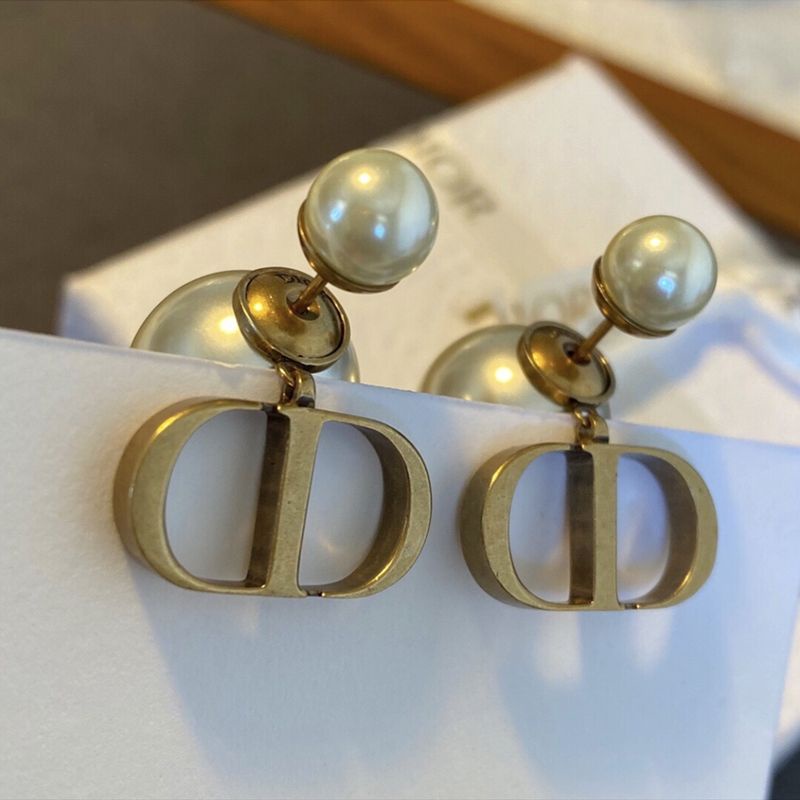 Dior Bông tai Vintage CD Hoa tai ngọc trai