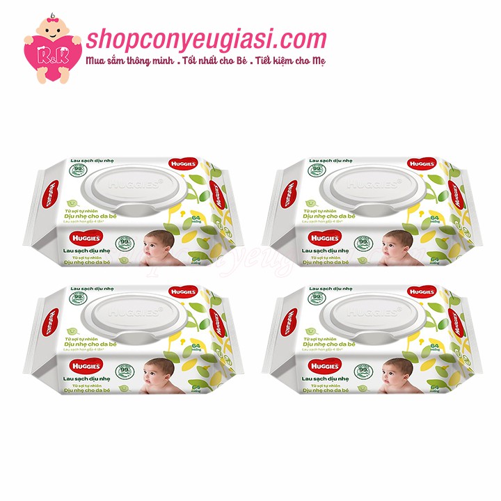 [TP.HCM]Combo 4 Gói Khăn Ướt Huggies 64 Miếng Không Mùi