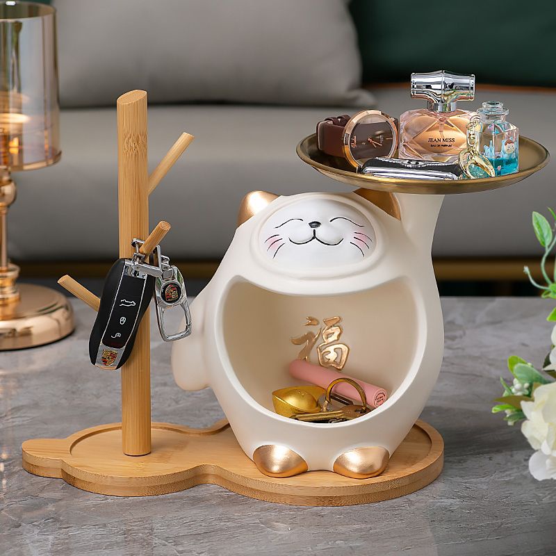 Khay đựng chìa khoá để bàn hình Mèo phát tài sáng tạo tiện dụng trang trí nhà cửa