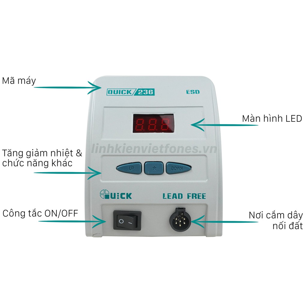 Máy hàn Quick 236 ESD chính hãng, máy hàn chỉnh nhiệt công suất 90w, dãy nhiệt 80 ~ 480 độ