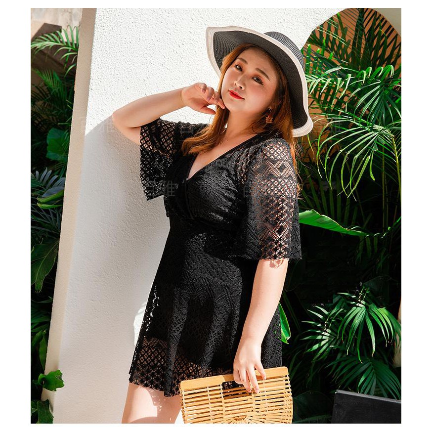 (Big Size)Bikini- Bộ Áo Bơi Liền Thân Ren Có Tay Che Bụng Cho Người Béo Mập | BigBuy360 - bigbuy360.vn