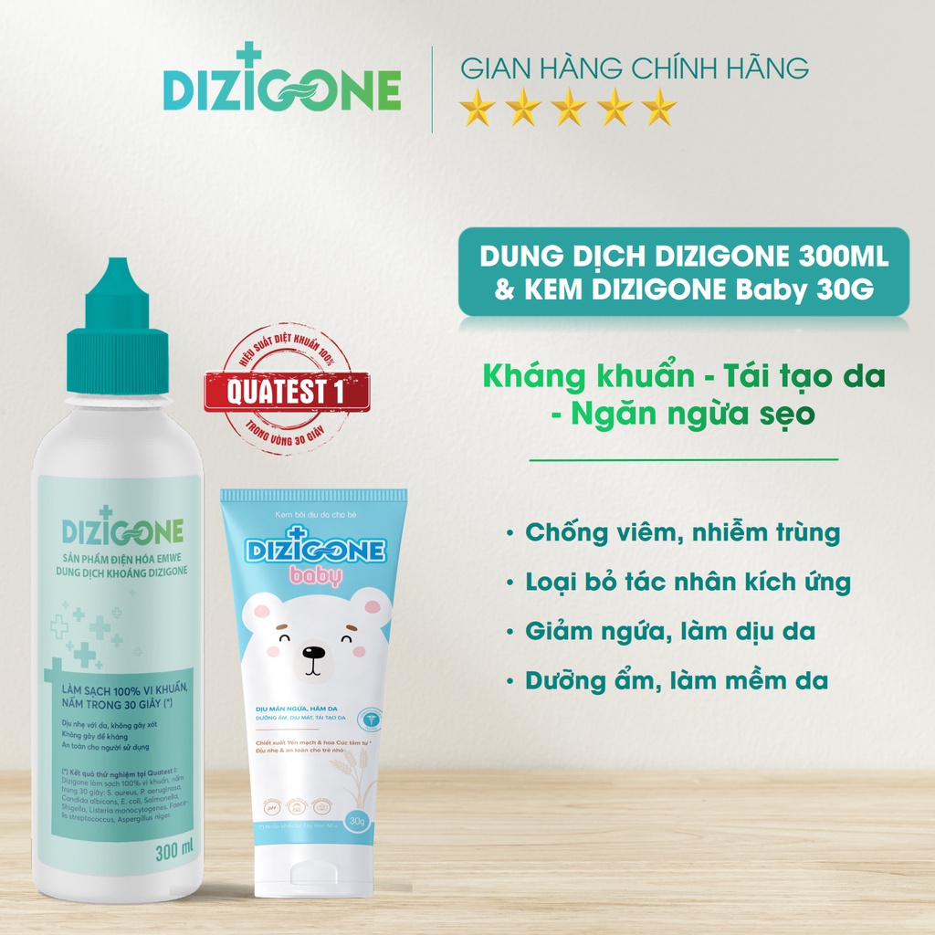 [COMBO Chàm sữa/ Viêm da cơ địa] Dung dịch Dizigone 300ml &amp; Kem Dizigone Baby - Giảm khô ngứa, ngừa kích ứng, làm dịu da