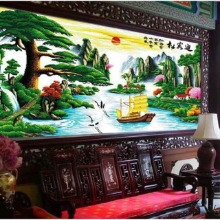 Tranh thêu tranh đá phong cảnh khổ lớn thuận buồm xuôi gió 195x90cm❤️ tặng 10kim thêu❤️