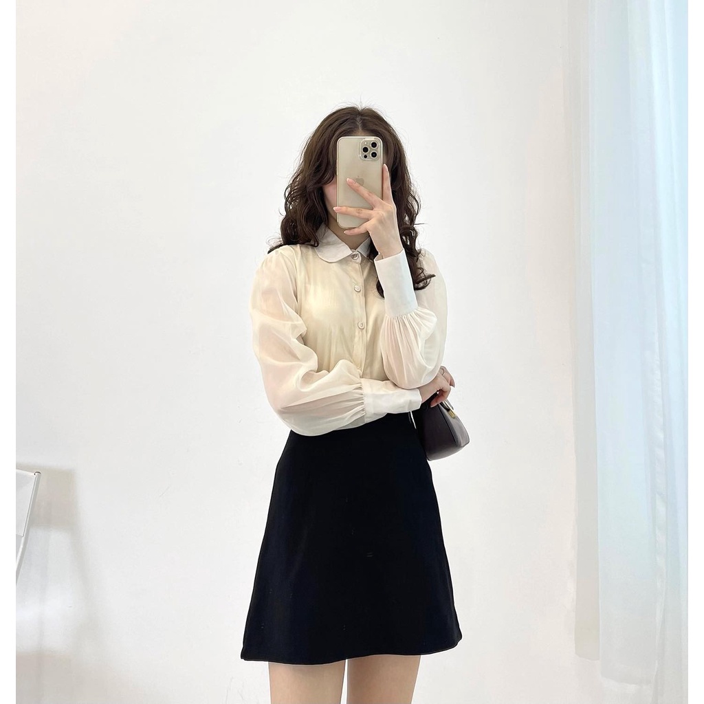 (FREESHIP) Áo sơ mi lụa be hàng quảng châu Miho house