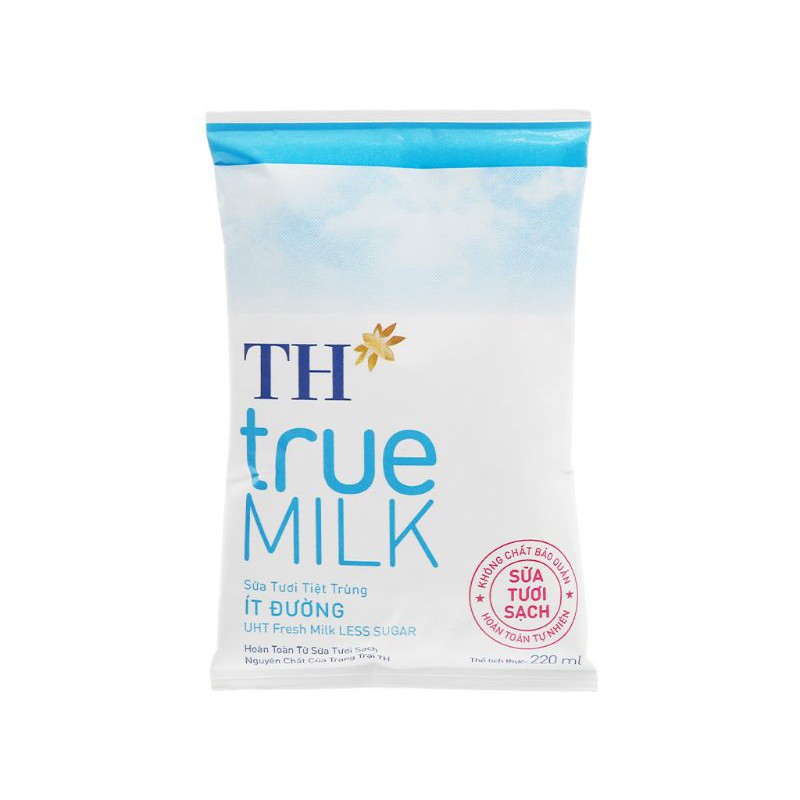 (BÁN LẺ) Sữa tươi tiệt trùng TH True milk ít đường bịch 220ml (Hsd:5.2021)