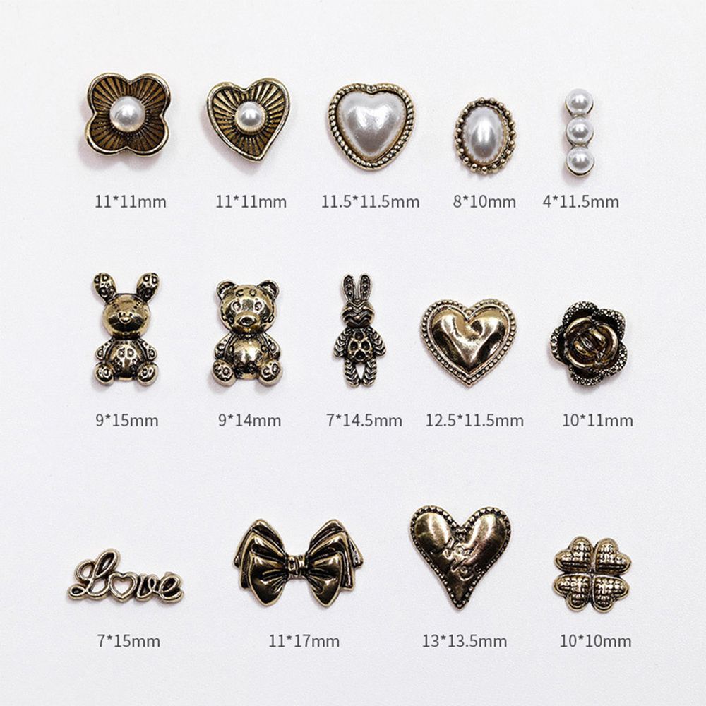 [Hàng mới về] Hộp phụ kiện trang trí móng tay hình hoa/ gấu/ nơ/ trái tim 3D bằng hợp kim phong cách cổ điển độc đáo diy