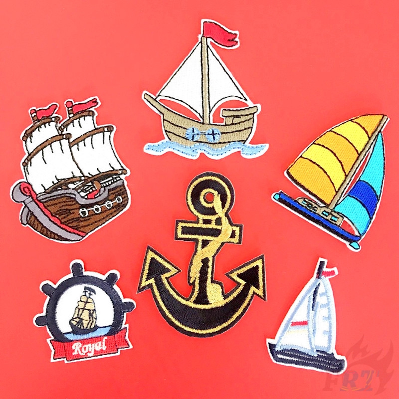 Hình thêu thiết kế hình thuyền buồm xinh xắn trang trí cho vải