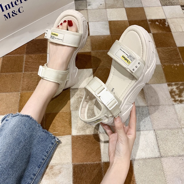 Dép Sandal Nữ Hai Quai Ba Đinh uzzang vải hàn quốc