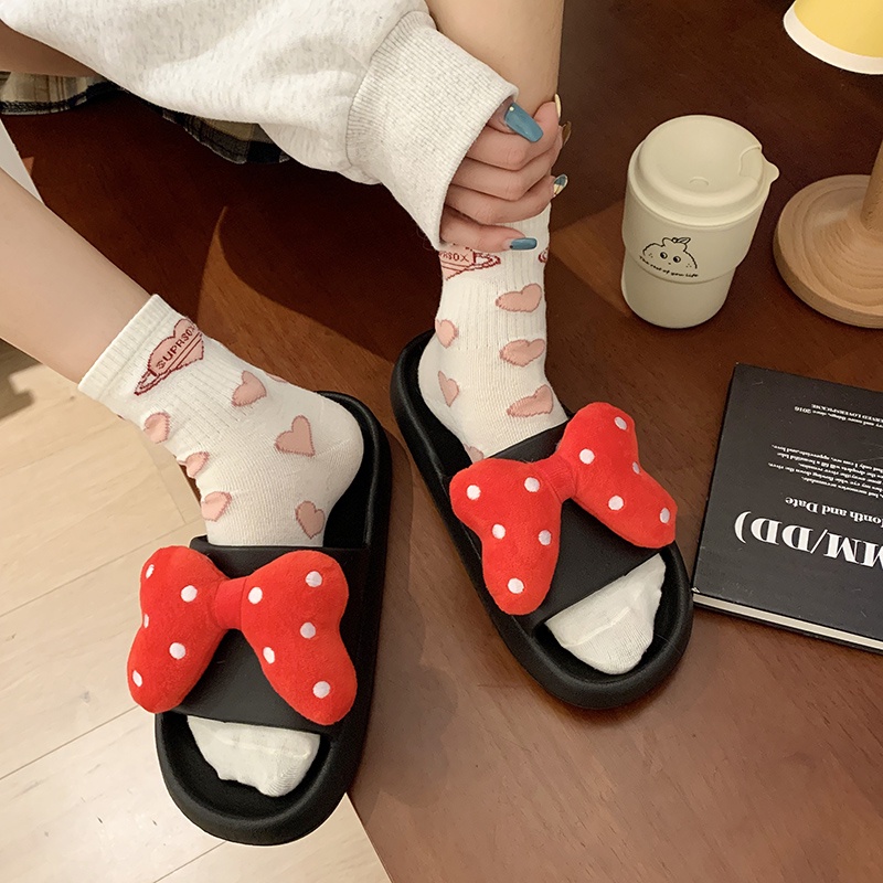 Dép IELGY quai ngang đế dày đính nơ chấm bi cỡ lớn thời trang cho nữ