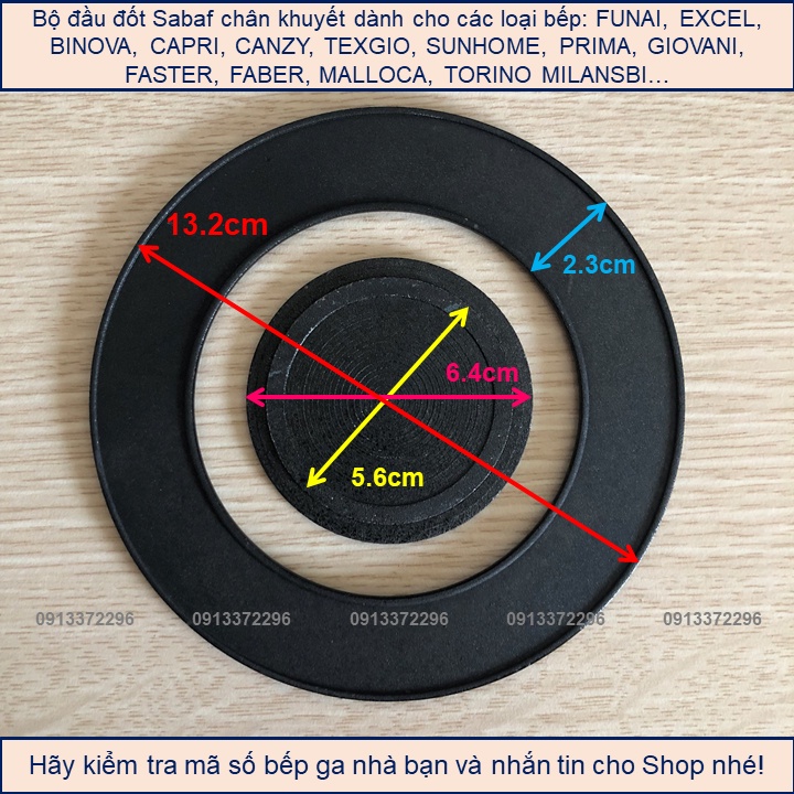 Bộ Đầu Đốt Sabaf Chia Lửa Chân Khuyết Bếp Ga Âm FUNAI, BINOVA, CAPRI, CANZY, TEXGIO, SUNHOME, PRIMA, GIOVANI, FASTER...