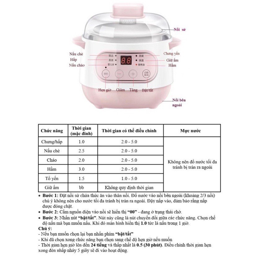 Nấu Cháo Chậm SEKA - Nồi Chưng Yến Cách Thủy Lõi Sứ Đa Năng - Nồi Hầm Cháo Chậm Cho Bé Hẹn Giờ