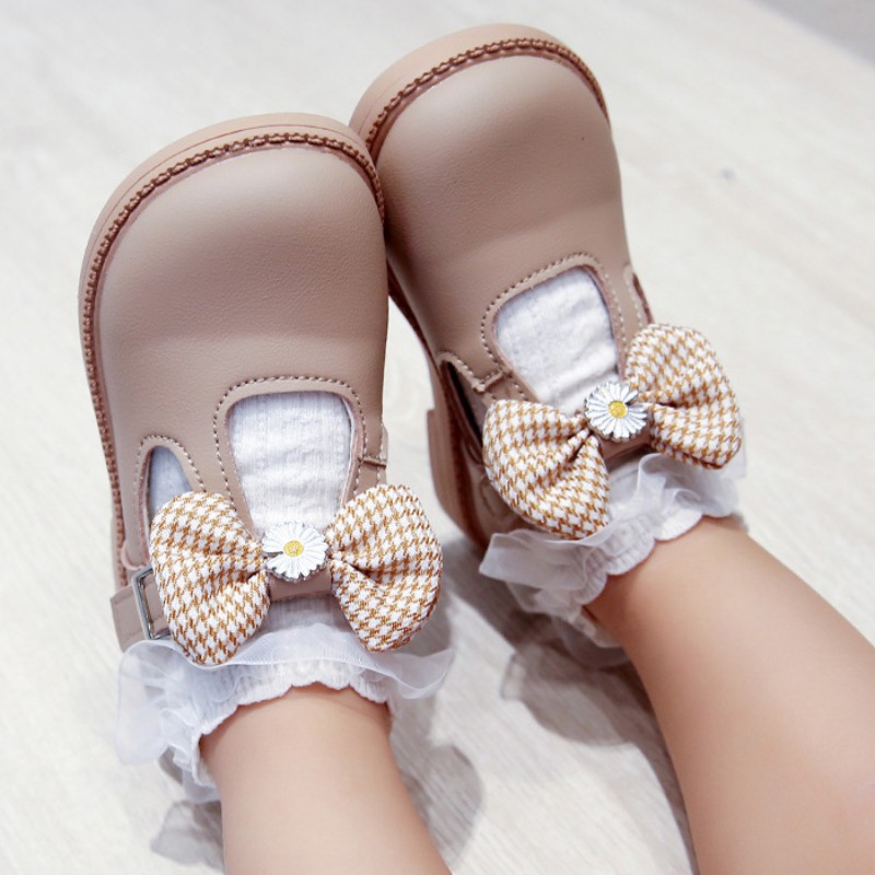 Giày búp bê đính nơ tinh tế đế mềm chống trượt thời trang cho bé gái phong cách Hàn Quốc
