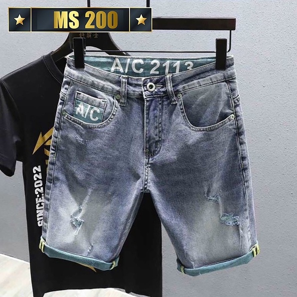 Quần Short Jean Nam ❤️FREESHIP❤️Quần Đùi Nam Chất Bò co giãn cao cấp họa tiết thêu logo bụi bặm Tô Tồ Shop - HTB288