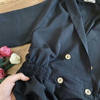 ĐẦM CỔ VEST ĐẮP CHÉO PHỐI HÀNG NÚT (Kèm ảnh thật)