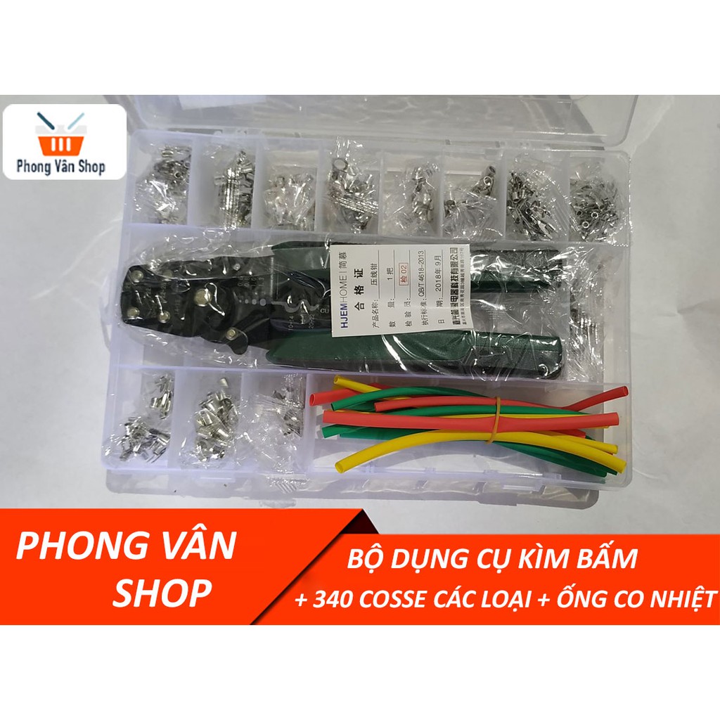 Bộ dụng cụ Kìm Bấm + 340 đầu Cosse các lại + Ống co nhiệt