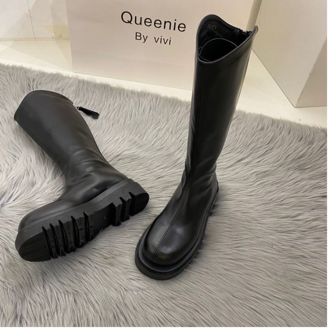 Bốt đùi cao cổ WOMENSTORY giày boots nữ cổ vát da PU mềm khóa sau boot mũi tròn đế dày 5 cm boost thời trang 589