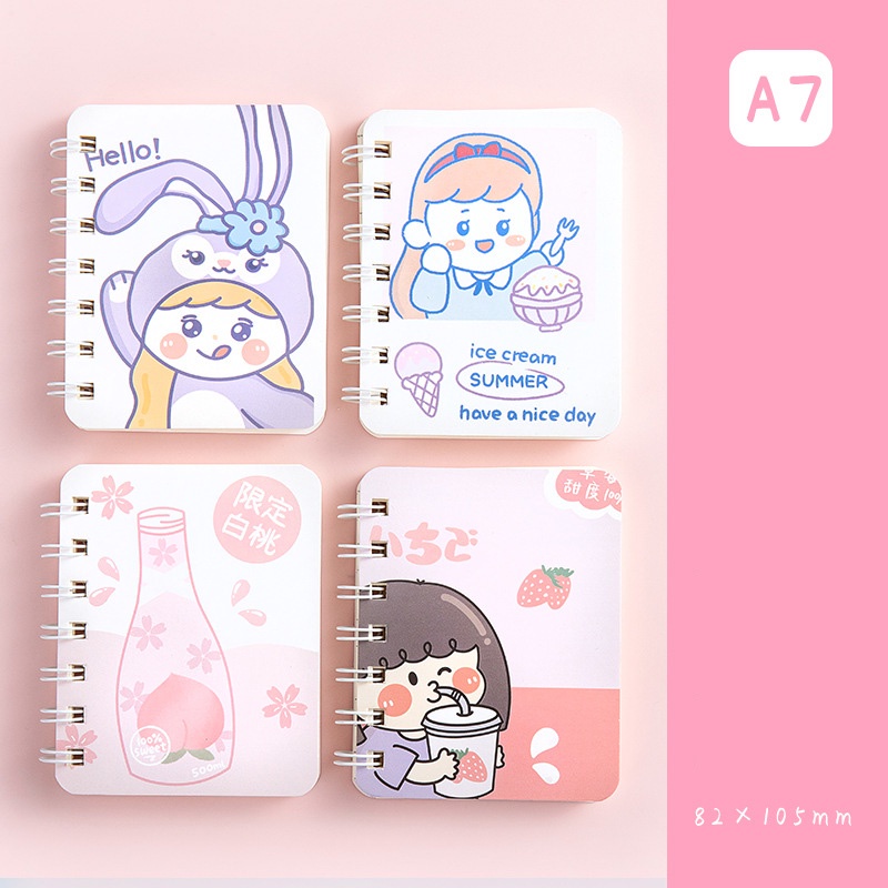 Sổ tay mini KOLANO sổ còng ghi chú A7 họa tiết cute dễ thương nhiều màu SN-001375