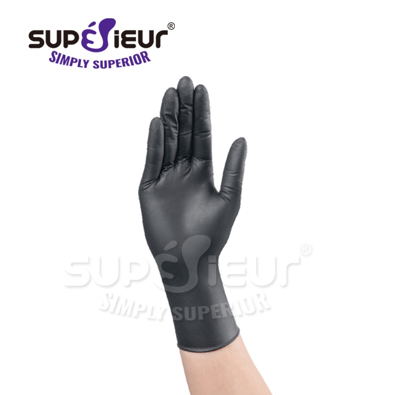 Găng Tay Y Tế Nitrile Superieur Không Bột Màu Đen - Găng Tay NBR Cao Cấp - Chuyên Spa Phun Xăm Thẩm Mỹ