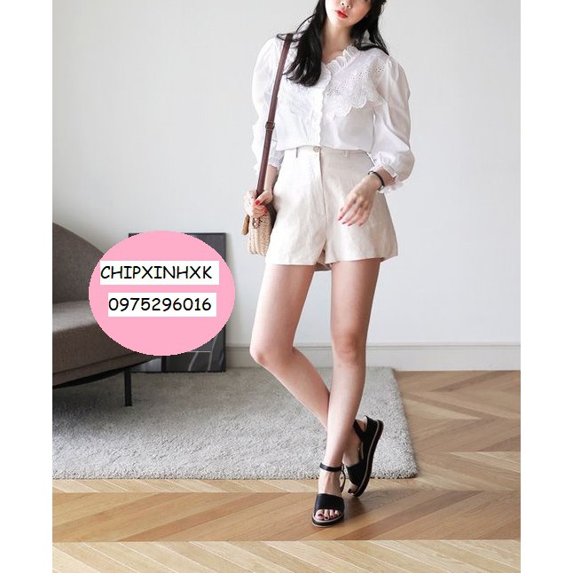Quần short CHIPXINHXK chất đũi xước Hàn, phối khuy giả trước