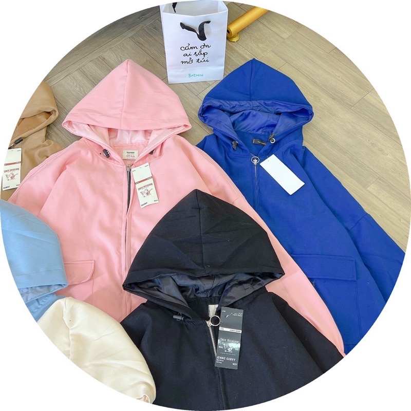 Áo khoác da lộn hai lớp túi hộp tay bo