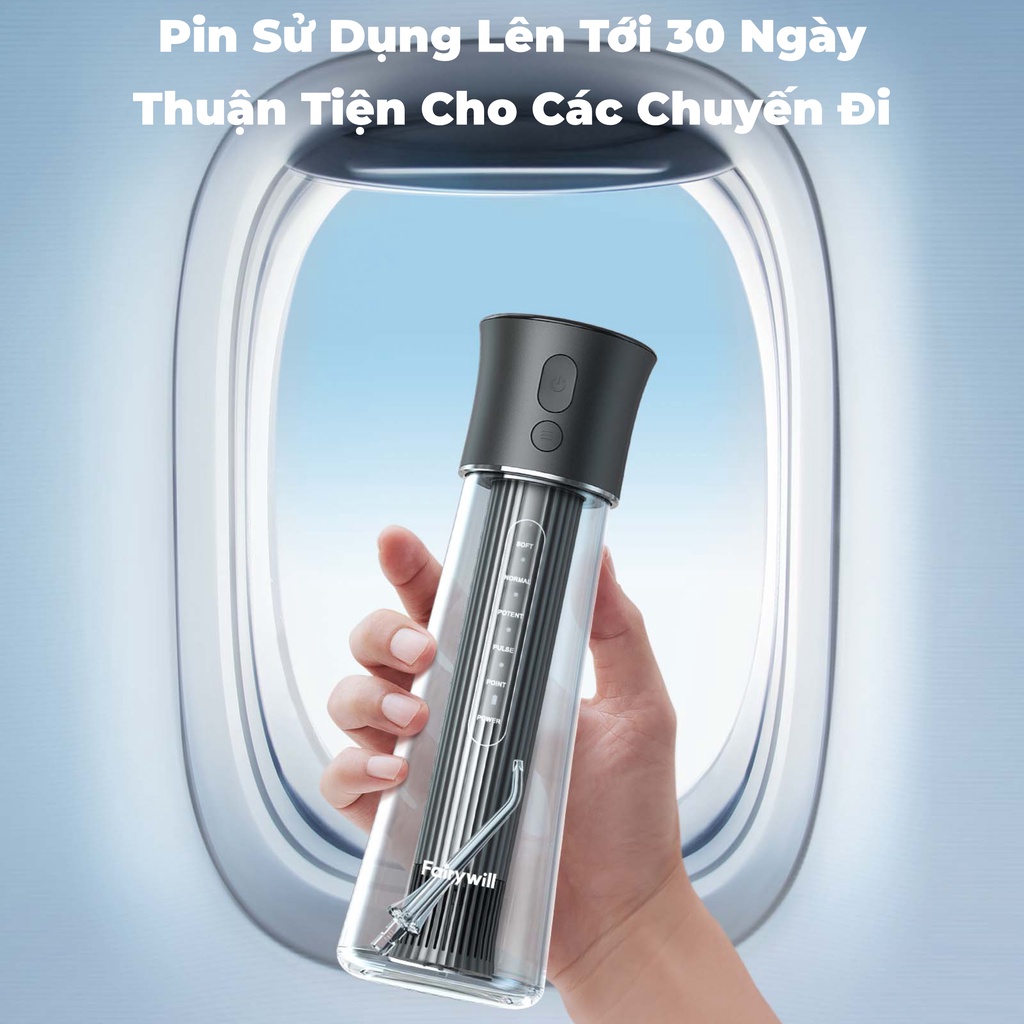 Máy Tăm Nước Cầm Tay Fairywill FW5020E. Tặng túi đựng máy và đầu tăm. Hàng nhập khẩu chính hãng