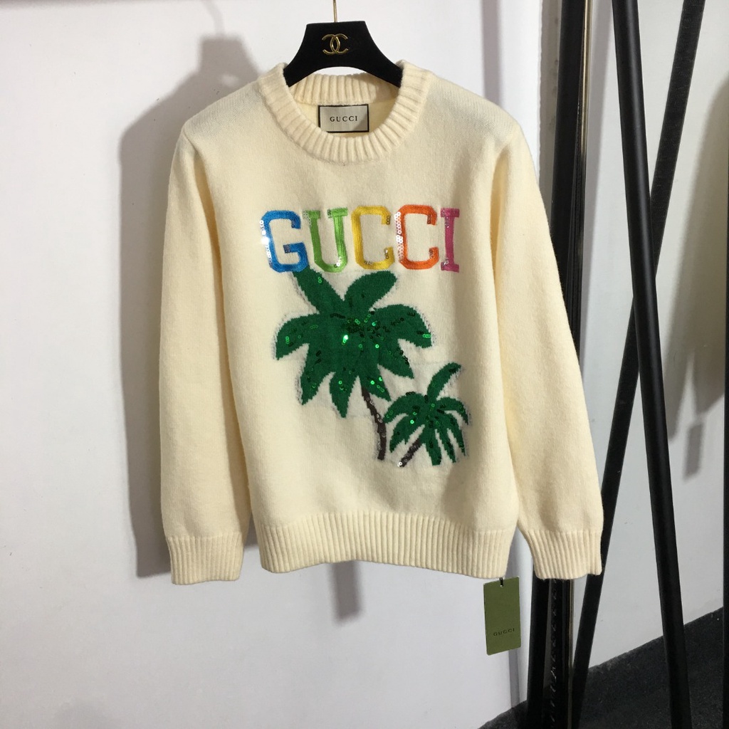 Áo len nam nữ freesize Gucci GC GG hoạ tiết cây dừa hoạt hoạ cá tính