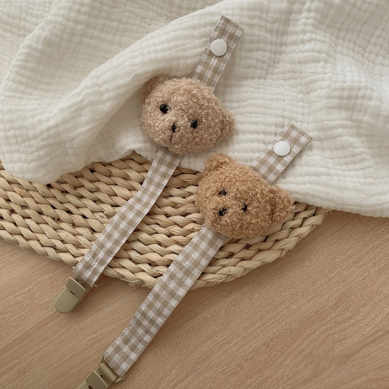 Giá Đỡ Núm Ti Giả Bằng Cotton Kẻ Sọc Caro Có Kẹp Hình Gấu Dễ Thương DIY