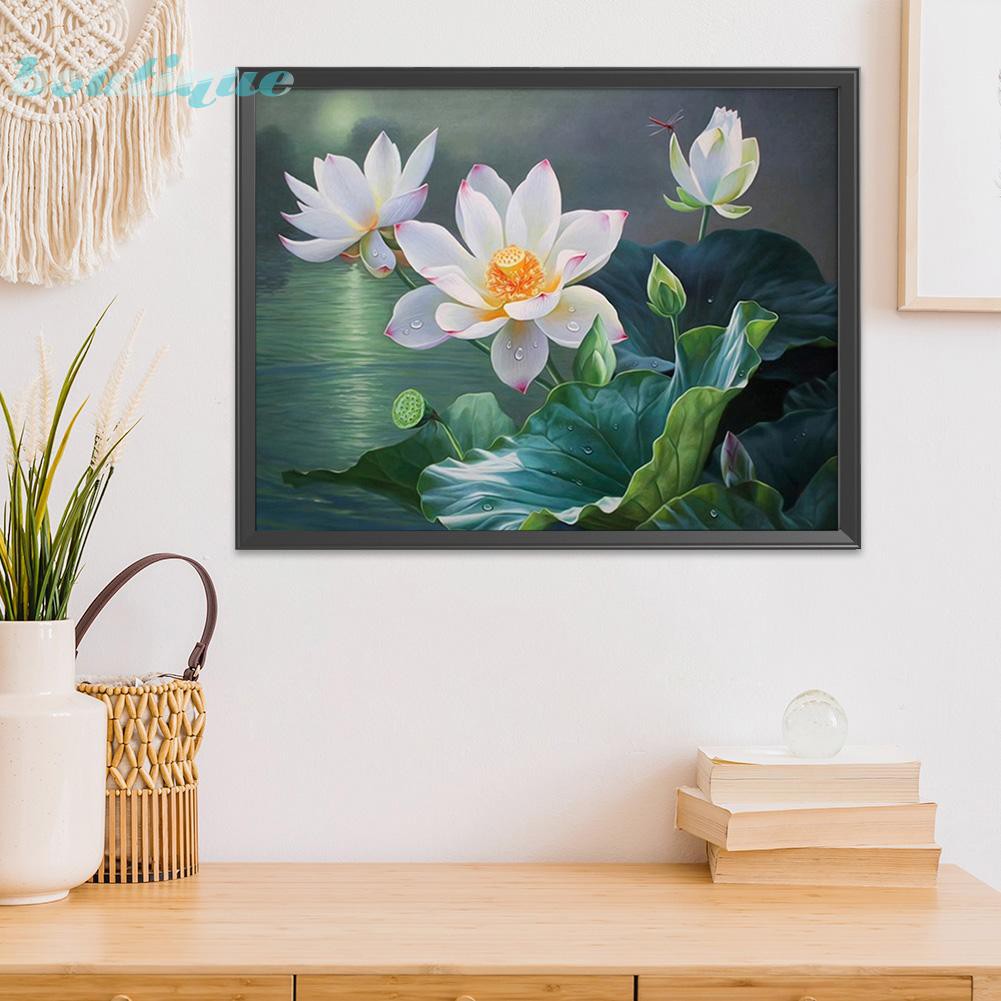 Bộ Tranh Thêu Chữ Thập Hình Hoa Sen 11ct 50x40cm